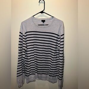 J.Crew Sweater, Size M, Heather Cream/Grey with Navy Blue stripes.